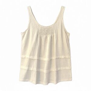 Loft Off White 55% Linen Front Ruffle Tank Top